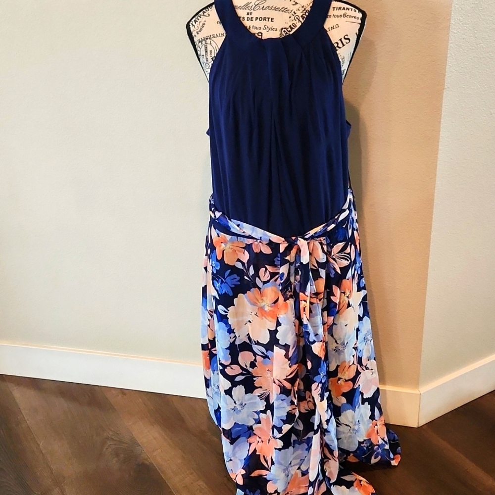 NWT SLNY Twist-Neck Floral-Skirt Maxi Dress Size 18